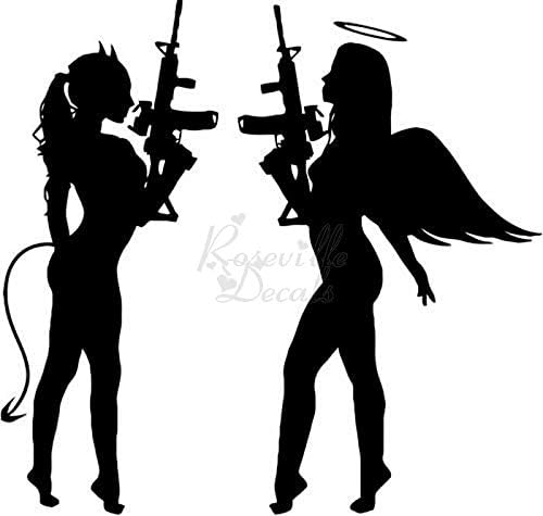 סקסי מלאך נערת נערת אקדח מקלע רובה מדבקה מדבקות ויניל לעיצוב משרדי ביתי גודל חלון רכב- [8 אינץ '] / [20 סמ]